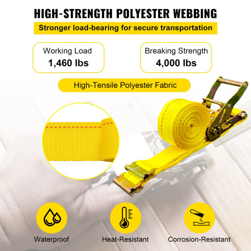 VEVOR VEVOR E-Track Ratchet Remmar, 8 Pack 2" x 15' Polyester, 4400 lbs Lasts 2