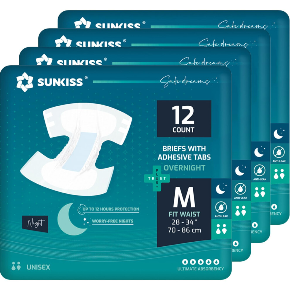 Sunkiss Trustplus Overnight Adult Diapers With Ultimate Absorbency Unisex Disposable Incontinence Briefs With Tabs For Men And Women Odor Control L
