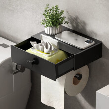 VOLDRA Toilet Paper Holder with Shelf Black Wipes Dispenser for Bathroom Toilet Paper Holder with Storage Upgrade Drawer Design Toilet Tissue Holder