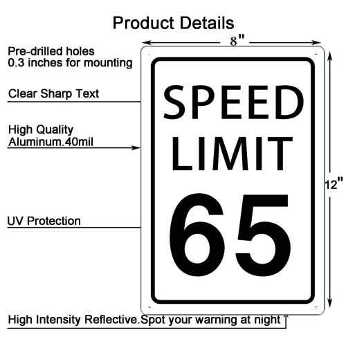 Rychlostn limit 65 Mph Venkovn kovov cedule Pomal vstraha Provoz Silnice Ulice 1