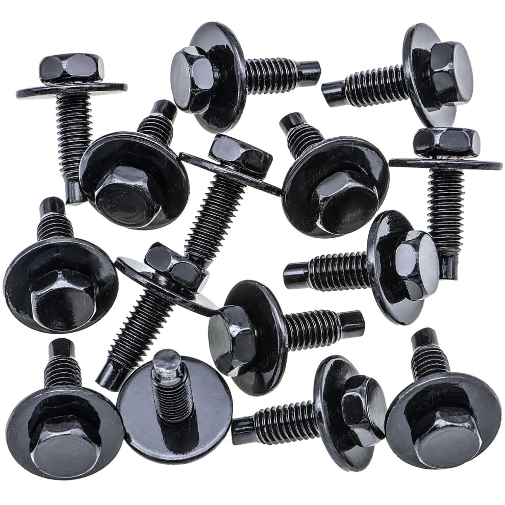Rexka 15Pcs M6-1.0 X 20Mm Hex Head Sems Bolt W/Dog Point For Nissan Infiniti 08146-6162H - Multipurpose - Headlamp Fender Liner Splash Shield Bumper 658738910094