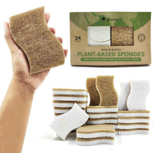 AIRNEX Biologisch afbreekbare natuurlijke keukenspons - Composteerbare scrubspons van cellulose en kokosnoot (24 stuks)