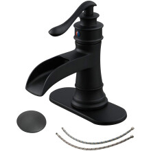 BWE Rubinetto per Bagno a Cascata Rubinetto per Lavabo Bagno Nero Opaco con Scarico Pop-Up Piastra di Ponte Singola Maniglia per Rubinetto Miscel