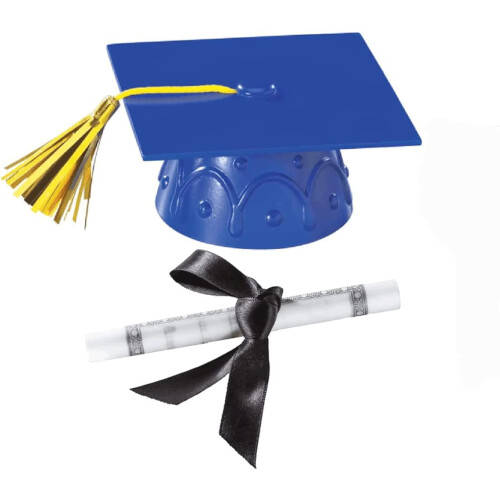Bl? Plastic Graduation Cap Cake Topper med Stor Diploma Cake Topper