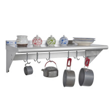 HALLY Stainless Steel Shelf with 6 Hooks 12"""" x 36"""" Wall Mounted Pot Rack NSF Commercial Floating Shelving for Storage Hanging Pots Pans cookware