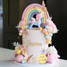 47 stuks eenhoorn taarttopper eenhoorn regenboog taartdecoraties met regenboogvlinders eenhoornballen gelukkige verjaardag taartdecoraties voor jonge