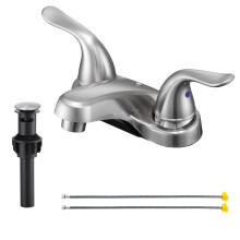 KPWATER Rubinetti per lavandino del bagno 2/3 fori in nichel spazzolato doppie maniglie placcatura in plastica da 4 pollici sopra il rubinetto de