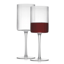 JoyJolt Elle Verres vin cannels 17,5 oz Verre vin rouge Ensemble de 2 verres pied uniques Grand verre cocktail longue tige Style vinta