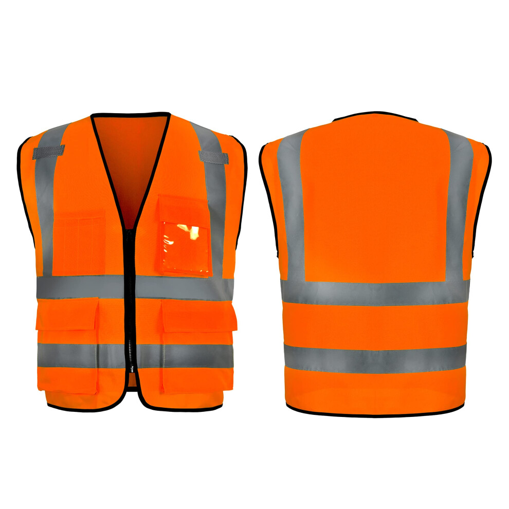 Sesafety Reflective Safety Vest With Pockets And Zipper High Visibility Construction Vest Hi Vis Vest Ansi Class 2 Orange 3XL 810076358598