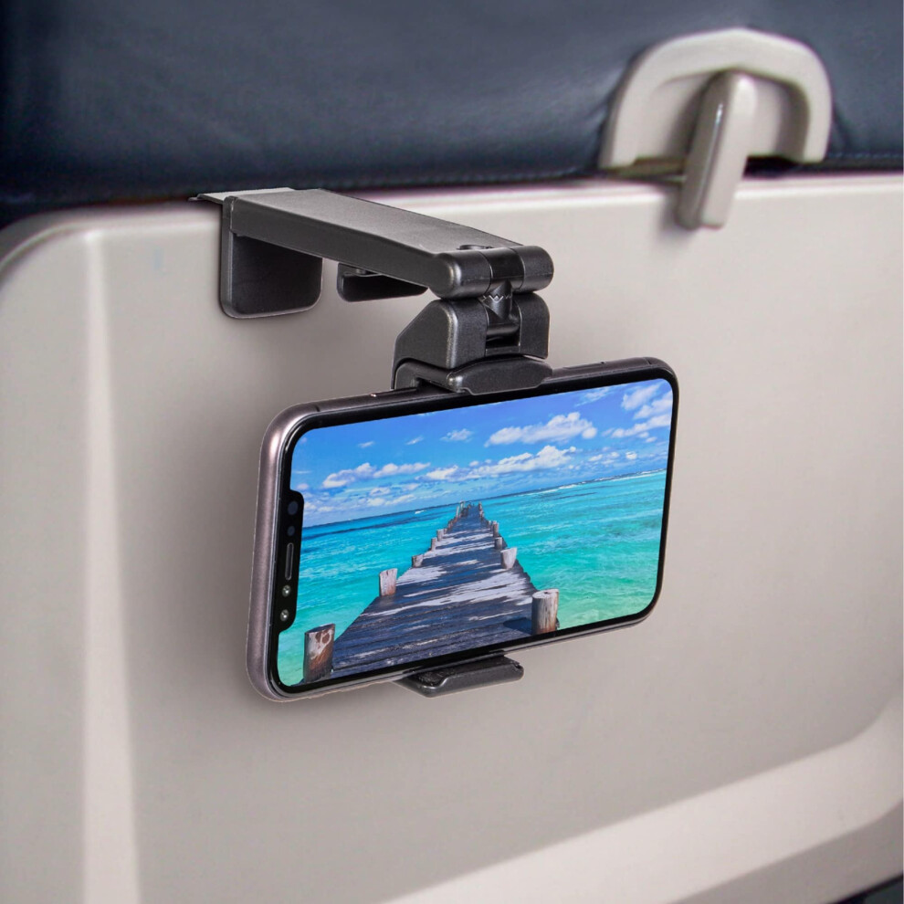 Perilogics Airplane Phone Holder Mount Universal In Flight Hands Free Viewing With Multi-Directional Dual 360 Degree Rotation () Black/Lavender 609311385846