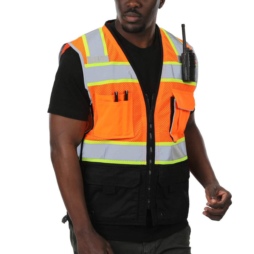 Sesafety Safety Vest With 9 Pockets High Visibility Reflective Vest Security Vest Work Vest For Men Ansi/Isea Class 2 Type R 810131532260
