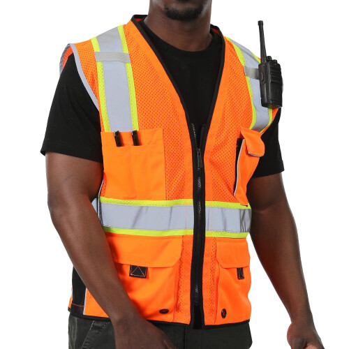 sesafety Safety Vest with 9 Pockets High Visibility Reflective Security Work Vest for Men ANSI/ISEA Class 2 Type R