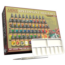 The Army Painter Speedpaint Mega Set 2.0+ - Set Speedpaint 50x18ml con 42 colori 3 palline di miscelazione medie metallizzate Guida ai pennelli