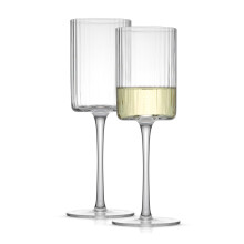 JoyJolt Elle Lot de 2 verres vin blanc cannels longue tige de 300 ml, verre cocktail pied unique, ensemble de verres boire de style vi