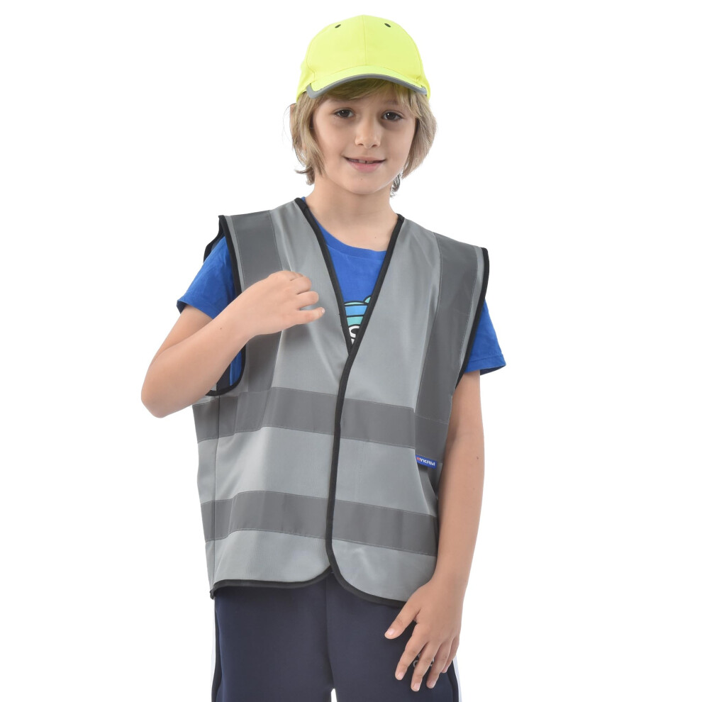 Aykrm Children High Visibility Viz Vest Grey Kids Reflective Safety Vest 679070047309