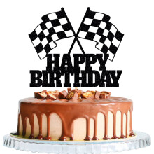 WRACKKIAR Race Car Cake Topper - Ternet flag Glitter Tillykke med f?dselsdagen tema kage indretning
