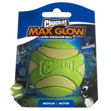 Max Glow Ultra Squeaker Ball Dog Toy, Durable High Bounce Floating Rubber Squeaky Dog Ball, Rechargeable Glow In The Dark Launcher Compatible Toy For