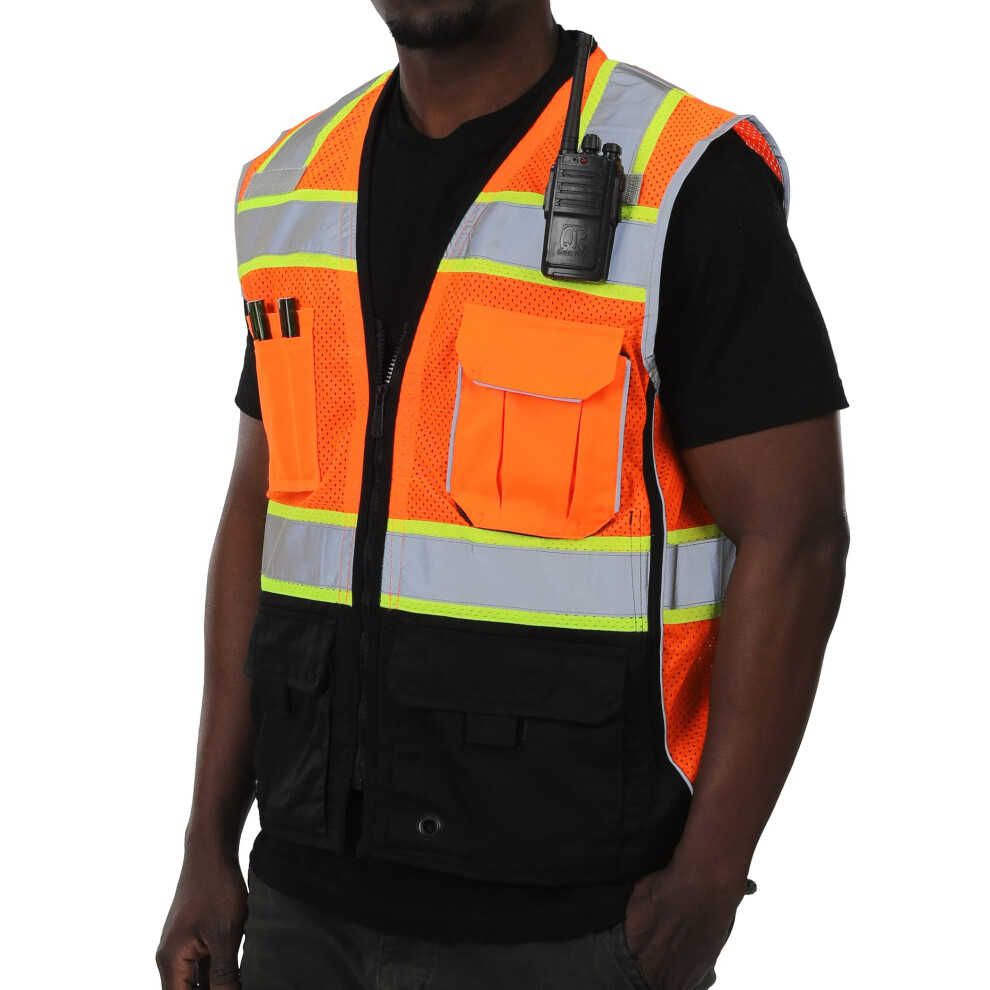 sesafety Safety Vest with 9 Pockets High Visibility Reflective Vests Security Vest Work Vest for Men ANSI/ISEA Class 2 Type R-image-OPC-PN9C8JV-NEW