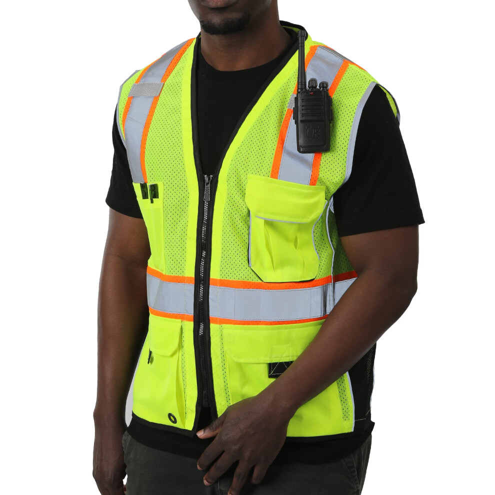 Sesafety High Visibility Safety Vest With 9 Pockets Reflective Security Work Vest for Men ANSI/ISEA Class 2 Type R-image-OPC-PN9C8ND-NEW