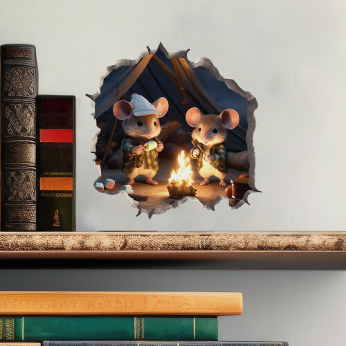 Campingmus i Mouse Hole Decal - Mouse Hole 3D Wall Sticker 1