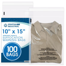 Spartan Industrial - 10 X 15 (100 stuks) zelfdichtende doorzichtige polyzakken met verstikkingswaarschuwing voor verpakking, T-shirts en verzending -