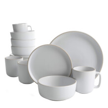 Gibson Home Zuma 16 Piece Round Kitchen Dinnerware Set Dishes Plates Bowls Mugs Service for 4 Matte Stoneware White