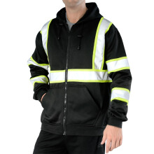 skerhetstrja med hg synlighet fr mn Klass 3 reflekterande huvtrja med dragkedjor Hi-Vis Safety Hoodie med svart botten