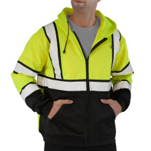 sesafety Hi-Vis Zipper Hoodie Klass 3 reflekterande skerhetstrja med svart botten Jacka fr mn med hg synlighet