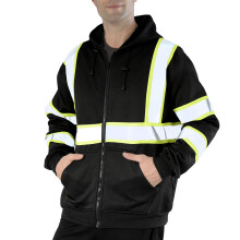 sesafety Warnschutz-Sweatshirt fr Herren, Klasse 3, reflektierendes Kapuzen-Sweatshirt mit Reiverschluss, Warnschutz-Kapuzenpullover mit schwar