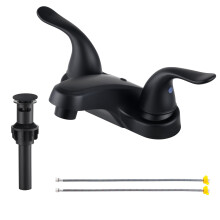Bad-Wasserhahn 2/3 Löcher, Matt Schwarz, Dual-Handgriffe, 4 Zoll, mit Pop-up-Drain