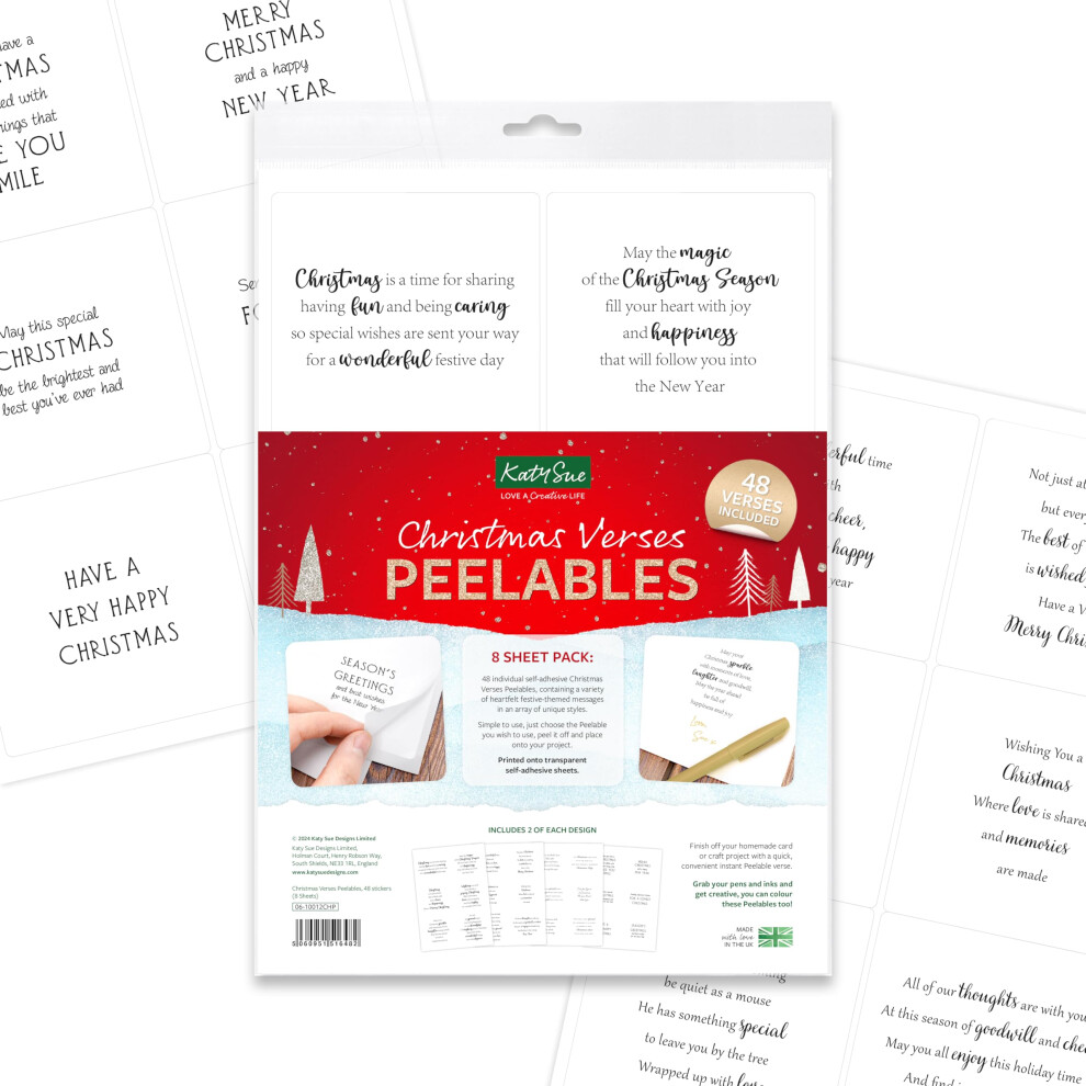 Katy Sue Christmas Verses Peelables - 48 Christmas Stickers Of Verses & Sentiments For Christmas Card Making Supplies On 8 Sheets In A Variety Of Styles For