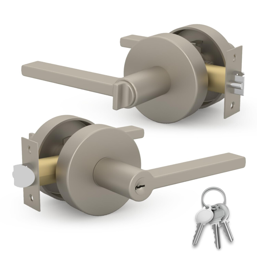 Mega Handles Ralph Entry Door Handle - 1 Pack Keyed Entry Brushed Nickel Door Handles Reversible Door Handle With Lock For Entrance & Bedroom Fits 725414331020