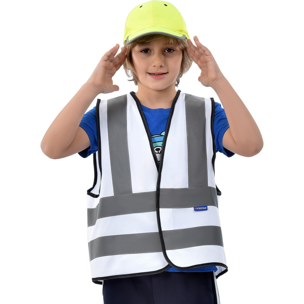 Aykrm Children High Visibility Viz Vest Kids Reflective Safety Vest White 679070047378