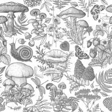 BEETAL Papier peint  dcoller et  coller en forme d'escargot de champignon bohme noir et blanc moderne facile  dcoller papier de contact vin