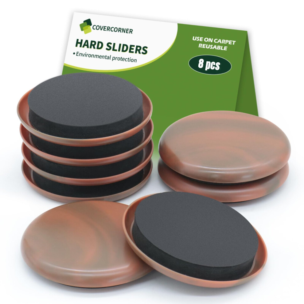 Covercorner Furniture Sliders For Carpet 8 Pcs - 2 1/2 Inch Furniture Moving Slider Chair Legs Floors Protectors Furniture Movers Sliders - Move Your 730198918831