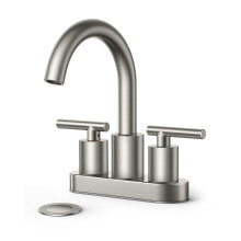 FORIOUS Badezimmerarmatur gebürstet Nickel 2-Loch, 4 Zoll Centerset Armatur mit Metall Dain, 24" CUPC Schläuche