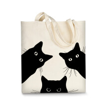 AUSVKAI Sac fourre-tout en toile esthtique pour femme - Chat mignon - Sacs en coton rutilisables en coton pour l'universit, le shopping, la pl