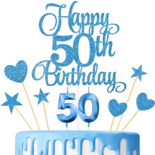 Lecferrarc Dcorations de gteau de 50e anniversaire, bougies de 50e anniversaire, bougies en chiffres et paillettes, ensemble de dcorations de