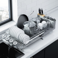 Kitsure Scolapiatti Grande - Scolapiatti Estensibile Scolapiatti Multifunzionale per Bancone della Cucina Scolapiatti Antiruggine con Posate e Po