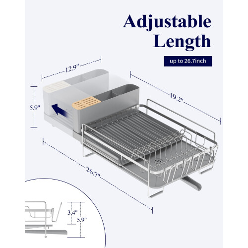 Kitsure Scolapiatti Grande - Scolapiatti Estensibile Scolapiatti Multifunzionale per Bancone della Cucina Scolapiatti Antiruggine con Posate e Po 2