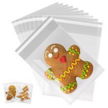Docvania doorzichtige hersluitbare cellofaanzakjes 4 x 4 inch zelfsluitende cellofaanzakjes 100 stuks koekjeszakje met afdichting verpakking traktati