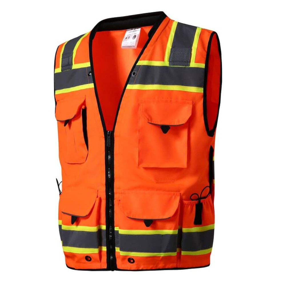Sksafety 12 Pockets Professional Level Safety Vest Class 2 High Visibility Vest Ansi/Isea 810131535940