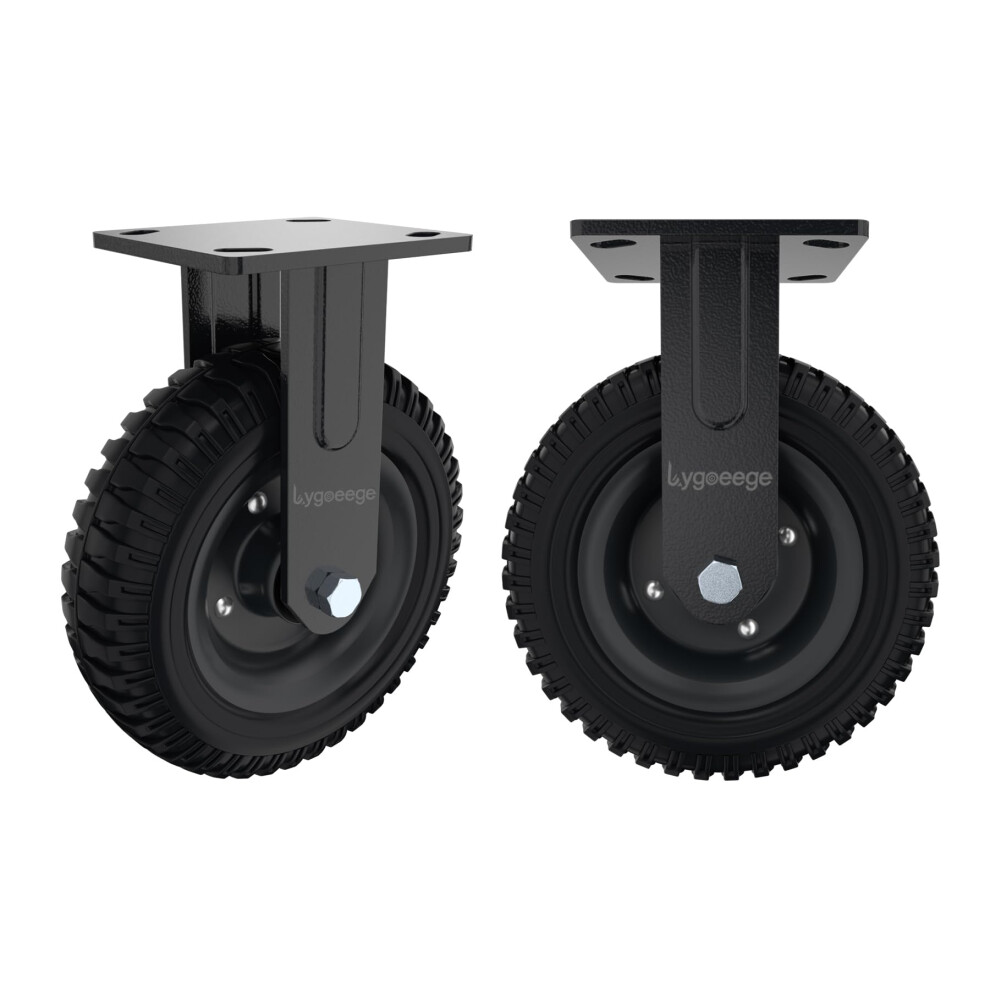 Lygoeege Fixed Heavy Duty Caster Wheel 8 Inch*2 1000Lb Capacity Black Rim Solid Rubber Cast Iron Outdoor Flat Free For Carts Dolly Workbench Tro 787309225890