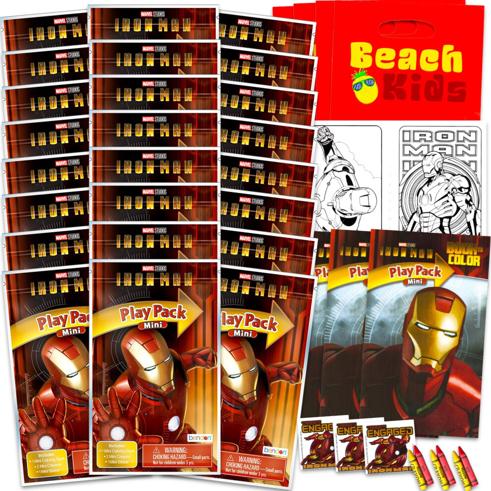 Marvel Iron Man Mini Party Favors Set For Kids - Bundle With 24 Mini Iron Man Grab N Go Play Packs With Coloring Pages Stickers And More (Avengers B