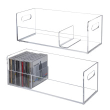 MyGift Modern Premium helder acryl stapelbare CD-houder Rekken met uitsparing Handgrepen Compact Disc Jewel Case Displaykratten Media-opslagorganisat