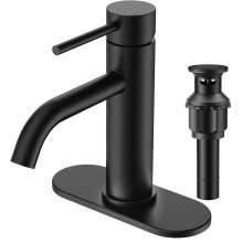 FORIOUS Rubinetti da bagno neri opachi Rubinetto per lavabo da bagno a 1 foro in acciaio inossidabile con scarico pop-up in metallo e tubo di ali