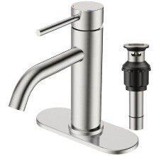 FORIOUS Robinets de salle de bain monotrou 1 poigne en nickel bross, robinet de lavabo 3 trous avec bonde escamotable en mtal et tuyau d'alime