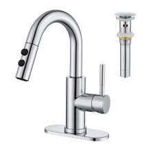 Rubinetto per lavabo Kablle con spruzzatore estraibile Rubinetto estraibile monocomando cromato con scarico pop-up Rubinetto per lavabo da bar a
