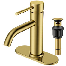 FORIOUS Rubinetti da bagno dorati Rubinetto per lavabo da bagno a 1 foro in acciaio inossidabile con scarico pop-up in metallo e tubo di alimenta