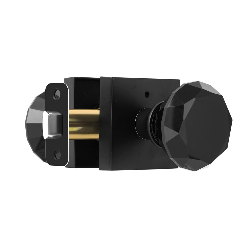 Hiemey Glass Crystal Door Knobs Interior With Lock Matte Black Modern Diamond Privacy Square Glass Door Knobs For Bedroom And Bathroom 658359055686